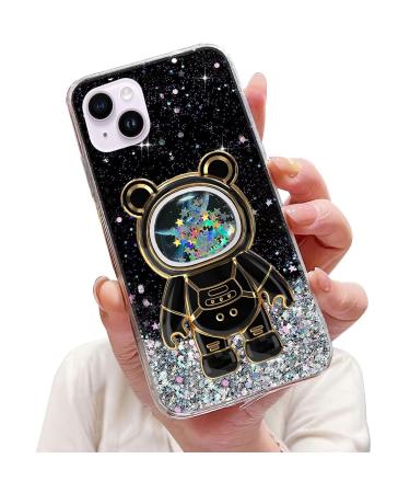 Tivenfezk Nadoli for iPhone 14 Plus Treibsand B r astronaut Hidden Stand Shell caricature glitter astronaut stand soft silicone bling cell phone case.
