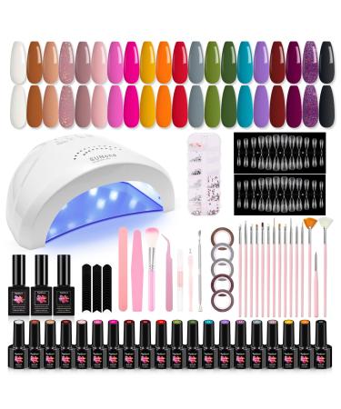 Topdirect Geln gel starter set Shellac set starter set with lamp 48W 20 colors UV nail polish with base top coat 5 in 1 adhesive gel polish set gel nail yourself set nail design 20 Shellac