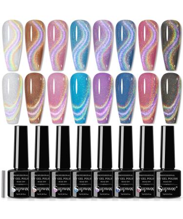 Supwee 8 Colours 9D Cat Eye Gel Polish Set Magnetic Cateye Gel Polish Soak Off Nail Polish Home DIY Manicure Nail Salon Varnish 112