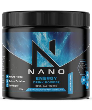 Nano Gaming Energy Drink Powder Blue Raspberry 300g Zero Sugar Focus Nootropic Stack Vegan 30 Servings