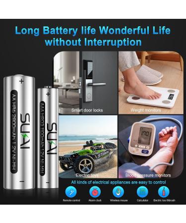 SUKAI AA Rechargeable Batteries 2800mAh High Capacity 1.2V Ni-MH Low Self Discharge Pre-Charged Reusable Batteries 24 Packs - Buy Online on SooperMarket.com