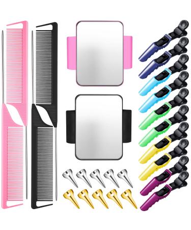 26 Pcs Hair Braiding Tools Magnetic Wrist Pin Holder Wristband Stainless Steel Pintail Rat Tail Comb Hair Parting Ring with Alligator Plastic Hair Clip Hair Parting Tool Kit for Hair Sewing