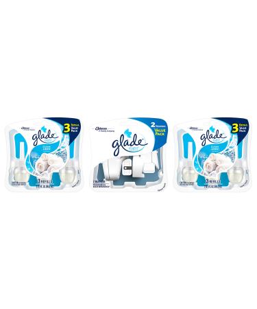 Glade PlugIns Refills Air Freshener Starter Kit Scented and Essential Oils for Home and Bathroom Clean Linen 4.02 Fl Oz 2 Warmers + 6 Refills
