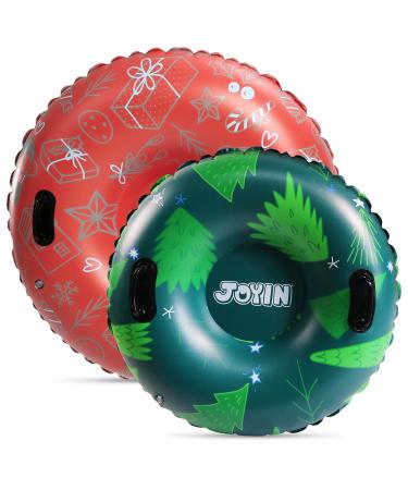 JOYIN Inflatable Snow Tubes 47" & 37"(2 Packs) for Kids and Adults,Heavy-Duty Snow Tube for Sledding, Great Inflatable Snow Tubes for Winter Fun and Family Activities (Tree red+Green)