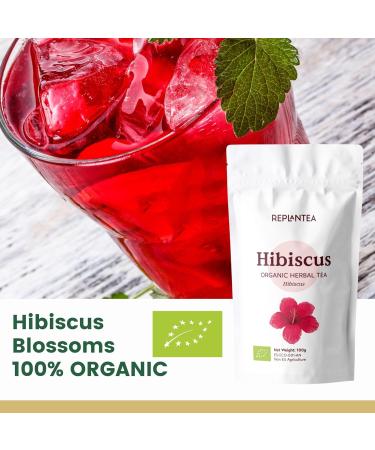Hibiscus Tea Organic 200g +100 Cups | Hibiscus Flower for Teas Ice Teas or Karkade | REPLANTEA - Buy Online on SooperMarket.com