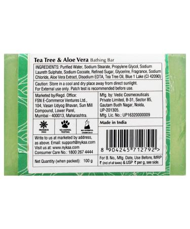 Nykaa Naturals Tea Tree & Aloe Vera Bathing Soap - Natural Skin Cleanser Nourishing & Hydrating Soap Bar - 3.5 oz - International Shipping Available - Buy Online on SooperMarket.com