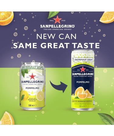 San Pellegrino Italian Tastefully Light Sparkling Orange Canned Soft Drink 12 x 330ml | 64k Cals per Can & Tastefully Light Sparkling Grapefruit Canned Soft Drink 12 x 330ml | 70 kCals per Can - Buy Online on SooperMarket.com