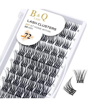 Cluster lashes D Curl 16mm 72 Clusters B&Q Lash Clusters D Curl Individual Cluster Lashes Natural Eyelash Clusters DIY Lash Extensions Soft Fluffy Cluster Eyelash Extensions (B25 D-16mm) D-16 mm B 25