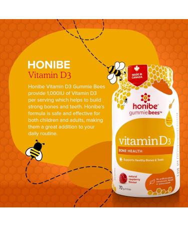 Honibe Vitamin D Gummies for Kids and Adults | Honey-Based Vitamins Made in Canada & Kids Multivitamin Gummies Plus Immune Boost | Honey-Based Vitamins Made in Canada | 70 gummies - Buy Online on SooperMarket.com