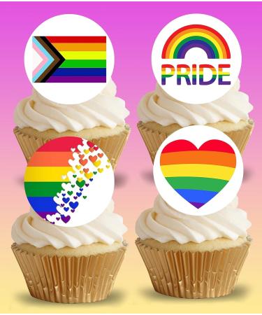 24 x Pre-Cut Pride 3 Edible Stand up Wafer/Rice Paper Cupcake Cake Dessert Toppers LGBTQ Party Rainbow Flag Decorations (Pride 3) - Buy Online on SooperMarket.com