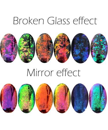KUKA Dark Chameleon Nail Flakes Set - Iridescent Glitter Chrome Powder for Mirror Mermaid Effect - 6 Jars - Buy Online on SooperMarket.com