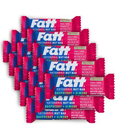 Fatt Keto Nut Bars - Raspberry & Almond 15-Pack - 2g Carbs - 100% Natural Low-Carb Keto Snacks with Super Fats - High Fibre Low Sugar Sweetener Free & Vegan - Aka Fattbar Raspberry & Almond 15 count (Pack of 1)