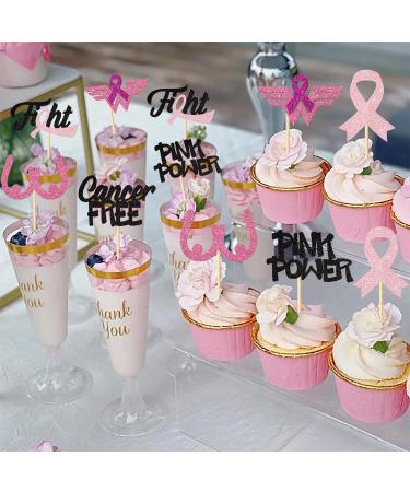Rsstarxi 24 Pack Breast Cancer Awareness Cupcake Toppers Glitter Pink Power Hope Ribbon Cake Decorations Fight Beliveve Cancer Free Cupcake Picks for Pink Ribbon Party Cake Decorations Supplies Design 3 - Buy Online on SooperMarket.com