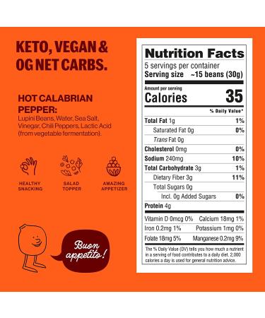 Brami Hot Chili Pepper Lupini Beans Snack | 7g Plant Protein, 0g Net Carbs | Vegan Keto Approved | 8-Pack (5.3 oz) - Buy Online on SooperMarket.com