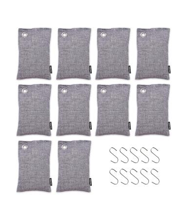 10 Packs Fonday Bamboo Charcoal Deodorizer Bags (100g Each) with Hook Odor Eliminator & Absorber Air Purifying for Gym Bag Shoe Car Pet Closet (10 Pack)