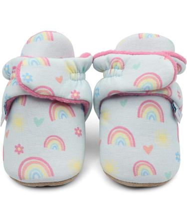 Dotty Fish Cotton Baby Booties | Suede Sole, Fleece Lining | Non-Slip Pram Shoes for Boys, Girls, Unisex | 12-18 Months Blue with Rainbows and Hearts - Buy Online on SooperMarket.com