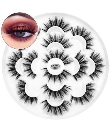 DYSILK Eyelashes Natural Look - 7 Pairs 6D Mink Lashes - False Eyelashes Fluffy Cat Eye Wispy Fake Lashes Soft Reusable 002