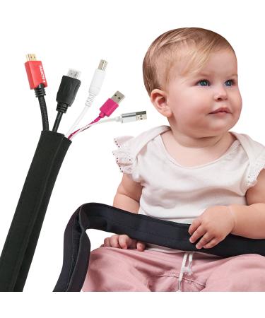 Cord Covers to Baby Proof Cords, Wires, and Cabling, Organize PC, Home Entertainment, and Office Computer Wiring, Cuttable Flexible DIY Wraps, Child Proofing Use 1 Black