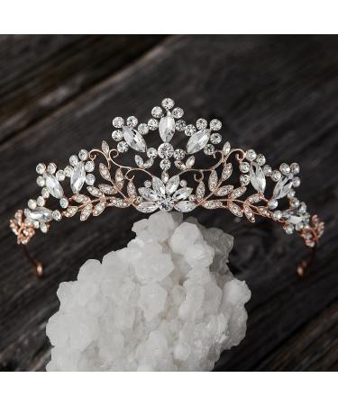 Sweetv Rose Gold Wedding Tiara - Crystal Bridal Crown for Women - Princess Costume Crown for Birthday Party Prom - Buy Online on SooperMarket.com