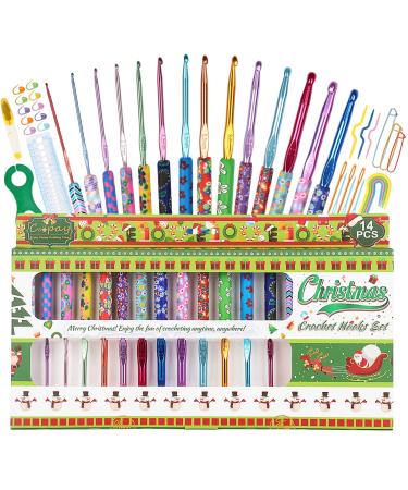 Coopay Christmas Crochet Gifts, 43PCS Warm Crochet Hooks Beginners B-N(2-10mm) Crochet Hook Set with Crochet Accessories, Longer Aluminum Shaft Crochet Needles Art Grip Crochet Set for Arthritic Hands Christmas Flower