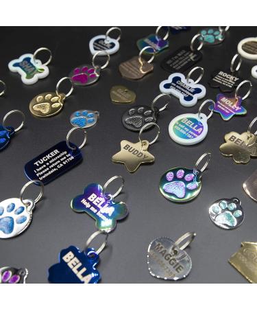 Custom Engraved Cat ID Tag - Round Paw Print Stainless Steel with 4 Lines of Personalized Engraving - Ocean Blue, Aquamarine, Magenta, Pale Green, Amber - Deep Pink - Buy Online on SooperMarket.com