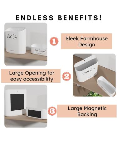Magnetic Lint Bin for Laundry Room - 3 Piece White Lint Holder & Waste Box for Dryer Organization - Buy Online on SooperMarket.com