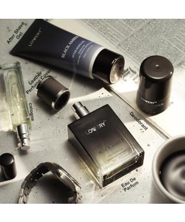 Mens Valentines Gifts Black Amber Mens Perfume 4 in 1 Deodorant & Cologne Gift Set - 4pc Mens Cologne Set - Parfum Antiperspirant Deodorant Stick Aftershave Gel Masculine Birthday Perfumes for Men - Buy Online on SooperMarket.com