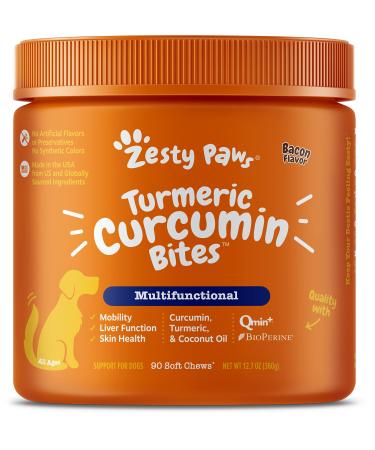 Zesty Paws Turmeric Curcumin Bites for Dogs Everyday Vitality All Ages Bacon Flavor 90 Soft Chews