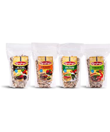 Vegan Burger 4-Pack - Veggie Six, B.B. & Ohh!, Vege Caliente, & Viva Italiano (Makes 36 Burgers)