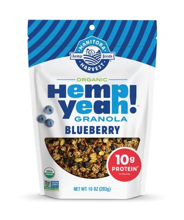 Manitoba Harvest Hemp Yeah! Granola Blueberry 10oz with 10 g of Protein 3.6 g Omegas 3 g of Fiber and less than 10 g Sugar Per Serving Organic Non-GMO