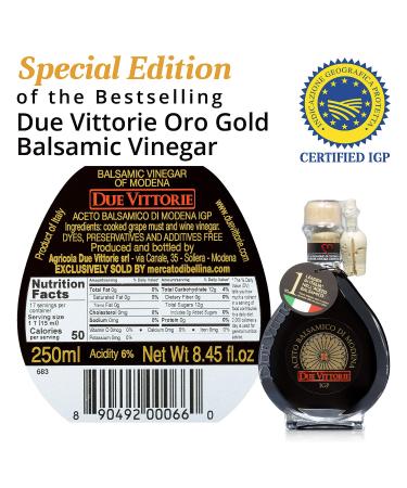 Due Vittorie Oro Gold Barrel Aged Balsamic Vinegar - Special Edition 8.45 fl oz (250ml) Glass Decanter - Buy Online on SooperMarket.com