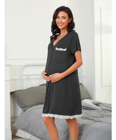 Uniexcosm Maternity Nursing Nightdress - Women's Short Sleeve Button Down Nightgown in Dark Grey XXL - Buy Online on SooperMarket.com