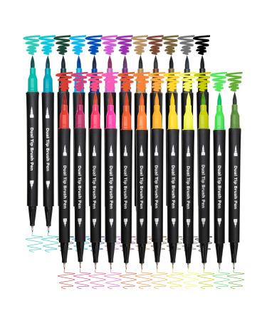 Dual Brush Marker Pens for Coloring,24 Colored Markers,Fine Point and Brush Tip Art Markers for Kids Adult Coloring Books Bullet Journals Planners,Note Taking Coloring Writing