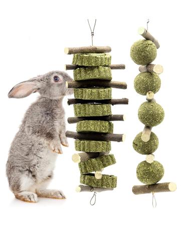 Bunny Chew Toys for Teeth, Molar Rabbit Toys Natural Organic Apple Sticks for Rabbits, Chinchillas, Guinea Pigs, Hamsters Chewing Playing Improve Dental Health 2 pack