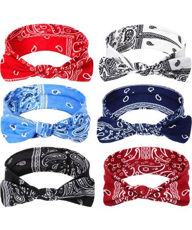 6 Pieces Paisley Headbands Boho Bow Bandana Knot Headwrap Retro Flower Printed Elastic Rabbit Ear Hairband for Girls and Women 6 Colors