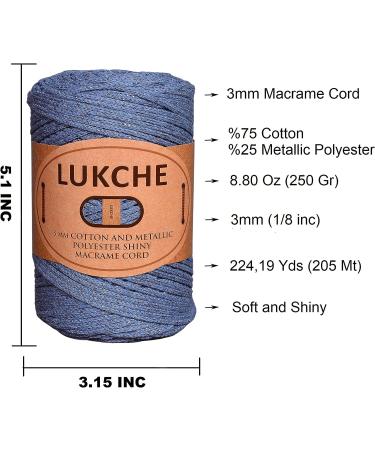 Shiny Macrame Cord 3mm 224 Yards, Cotton and Polyester Blend - Aviator Blue Color for Bags, Wall Hangers, Carpets - Craft Supplies - Buy Online on SooperMarket.com
