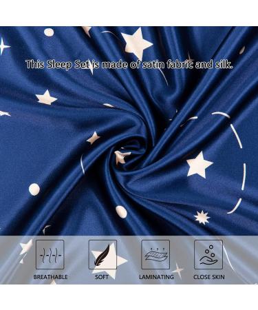 Whaline 4Pcs Body Silk Satin Pillowcase Set with Eye Mask, Scrunchie, and Hair Cap | Starry Dark Blue Sky Theme | Hypoallergenic and Soft Pillow Cover for Hair and Skin - Buy Online on SooperMarket.com