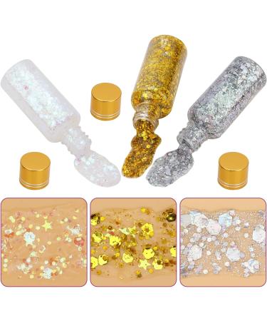 3Pcs Body Glitter Gel 50ml Face Glitters Mermaid Sequins Chunky Glitter Liquid Gel with 3 Brushes Holographic Sparkling Lotion Glitter Chunky Powder Gel for Body Face Hair Eye Lip Nail DIY Art - Buy Online on SooperMarket.com