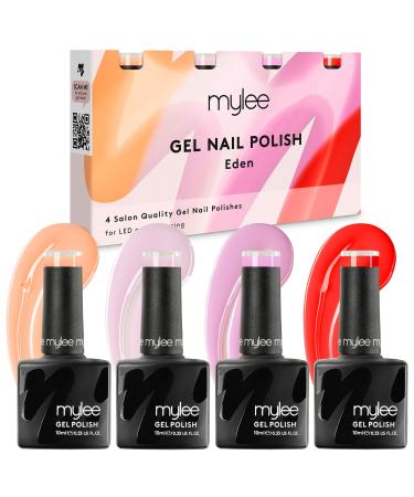 Mylee Gel Nail Polish Colour Set 4x10ml Eden Quad UV/LED Soak-Off Nail Art Manicure Pedicure for Professional Salon & Home Use Spring/Summer 2024 - Long Lasting & Easy to Apply