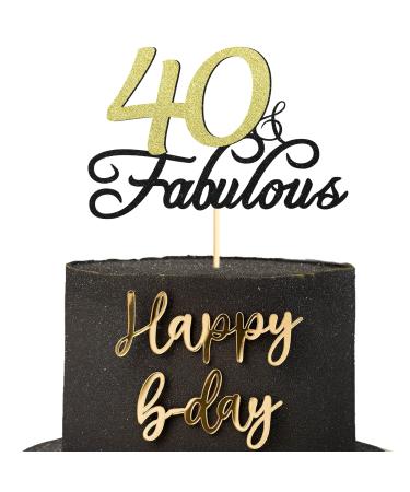 Sumerk Glitter 40 & Fabulous Cake Topper 40th Birthday Cake Picks 40th Anniversary Cake Topper Party Decorations Supplies