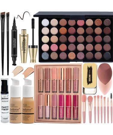Make-Up Sets All In One Make Up Set For Women Makeup Kit Includes 40 Colors Eyeshadow Palette Mascara Foundation & Face Primer Eyeliner Stamp Lip Gloss Set Eyebrow Soap Makeup Sponge Brushes Set