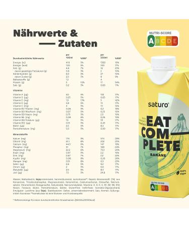 Buy Saturo Vegan Meal Drink Banana - 330ml (8 Pack) | High Protein Astronaut Food | 330Kcal Nutrient-Rich Meal Replacement - Buy Online on SooperMarket.com