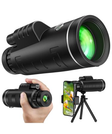 JiaSifu 40x60 High Definition Monocular Telescope with Smartphone Adapter, BAK4 Prism FMC Monocular with Clear Low Light Vision for Wildlife Hunting Camping Travelling(LD006-00A-17-3) Black