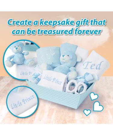 Baby Boy Personalised Gifts Set - 12 Essential Items for Newborn with 2 Customised Baby Gifts - Blue Baby Box Hamper - Buy Online on SooperMarket.com