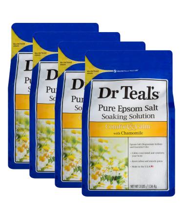 Dr. Teal's Comfort & Calm Bath Soak Gift Set (4 Pack 3lbs Ea.) - Chamomile Essential Oils Blended with Pure Epsom Salt - Calm Your Mind & Body Ease Aches & Pains - at Home Spa Kit