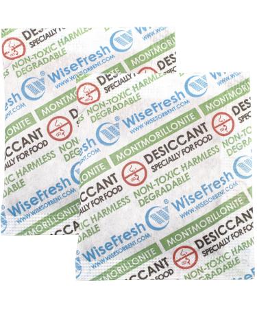 Wisesorb 100 Packs 3 Gram Food Grade Clay Packs Environmental Protection Bentonite Clay Dessicant Packets Montmorillonite Moisture Absorbers for Food Storage Desiccant Dehumidifiers WiseFresh 3G-100PACK