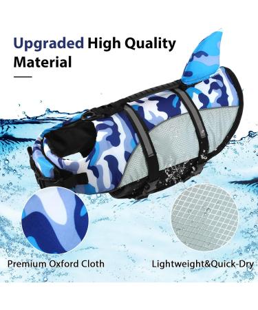 ALAGIRLS BlueCamo-Upgraded Dog Shark Life Jacket | Small Dog Swim Vest with Handle | Adjustable Reflective Cat Life Jacket for Swimming, Boating, and Pool Activities | Puppy Water Flotation Vest - Size S (Chest Girth 42-54cm) - Buy Online on SooperMarket.com