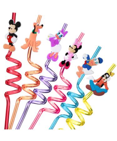 24 Mouse Straws with 2 Cleaning Brush 6 Designs Great for Mickey Theme Birthday as Party Favors and Party Supplies