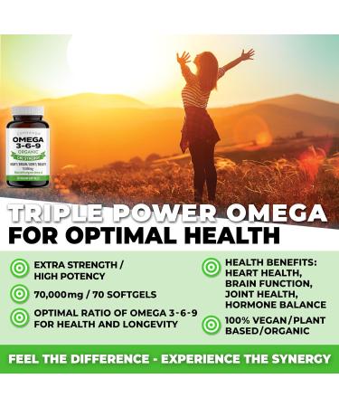 Vegan Omega 3 Supplement (Capsules/Softgels) - with Hemp Oil - 70 Easy To Swallow Softgels / 70 000 MG of Omega 3-6-9 / High Potency Natural Omega 3 Supplements Gummies - Rich in GLA - Made in Canada - Buy Online on SooperMarket.com