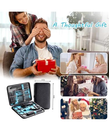 High Precision Stainless Steel Nail Clippers Set with Nail File, Scissors, and Manicure Pedicure Kit in Portable Case - Gray/Blue (25 in 1) - Buy Online on SooperMarket.com